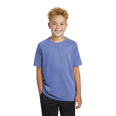 Sport-Tek YST400 Youth PosiCharge Tri-Blend Wicking Raglan Top in True Royal Blue Heather size Large | Triblend