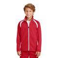 Sport-Tek YST90 Youth Tricot Track Jacket in True Red/White size XS | Polyester