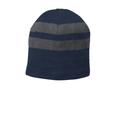 Port & Company C922 Fleece-Lined Striped Beanie Cap Hat in Navy Blue/Oxford size OSFA | Polyester