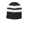 Port & Company C922 Fleece-Lined Striped Beanie Cap Hat in Black/White size OSFA | Polyester