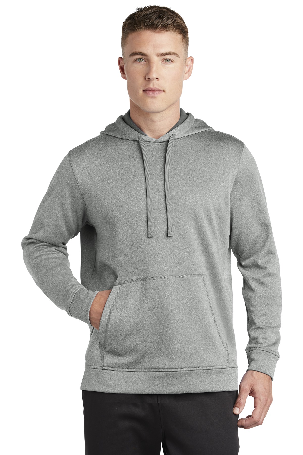 Sport-Tek ST264 PosiCharge Sport-Wick Heather Fleece Hooded Pullover T-Shirt in Dark Silver size XS | Polyester