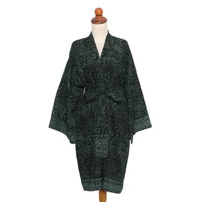 Azure Elegance,'Handmade Batik Printed Rayon Robe'