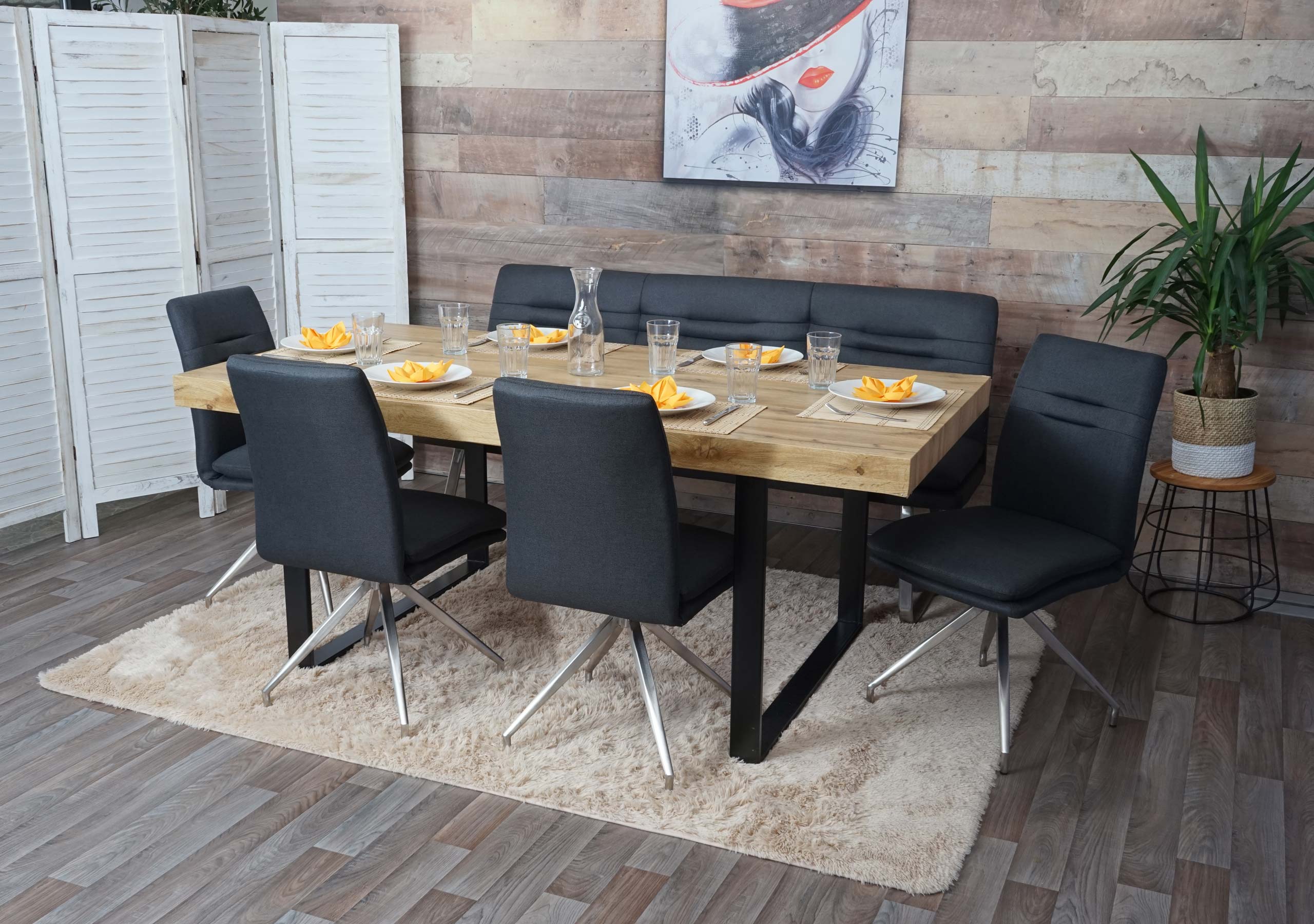 Esszimmer-Set HWC-H70, Sitzgruppe Esszimmergruppe Esszimmergarnitur, Stoff/Textil Edelstahl gebürstet ~ dunkelgrau 180cm Image