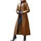 HAOXUAN Womens Winter PU Leather Trench Coats Slim Fit Button Up Long Jacket Faux Fur Trench Coats Outwear,Brown,XL