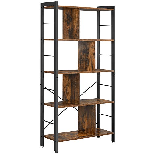 VASAGLE ALINRU Bookcase, 4-Tier Industrial Bookshelf, Floor Standing Storage Rack in Living Room Office Study, Large Storage Space, Simple Assembly, Stable Iron Frame, Rustic Brown ULBC12BX