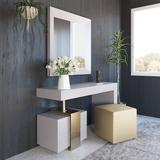 Everly Quinn Moscow Vanity Set w/ Stool & Mirror Wood in Black | 32 H x 55 W x 20 D in | Wayfair 6E0CA23989EF419797DD02D61F64FBD5