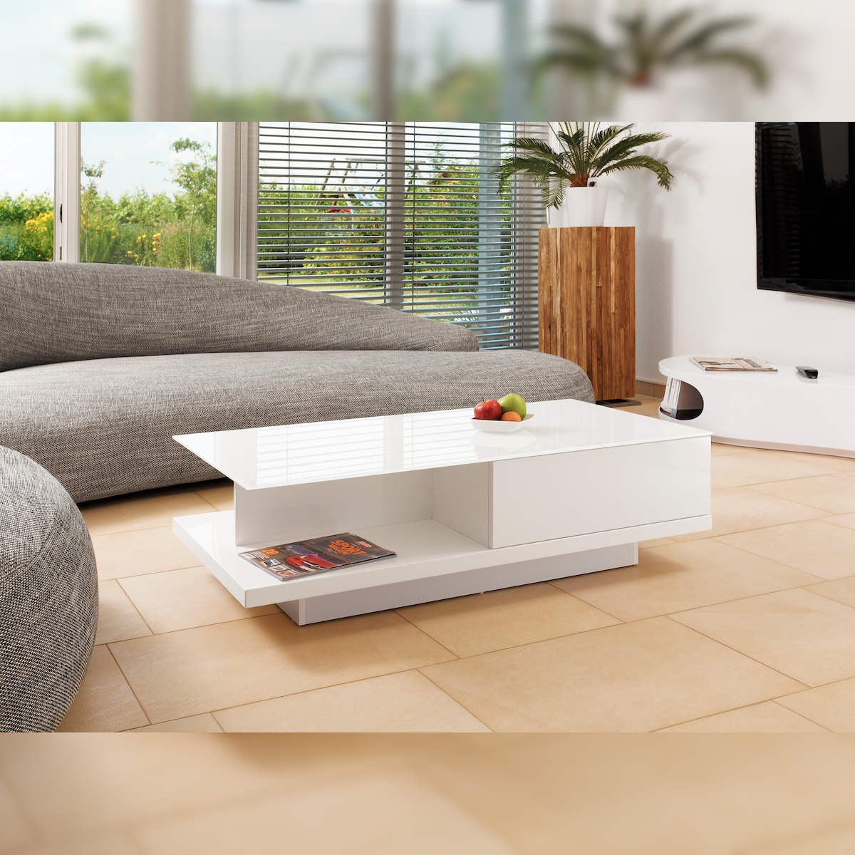 SalesFever Couchtisch rechteckig | mit Schublade | MDF-Holz | B 120 x T 60 x H 36 cm | weiß Image