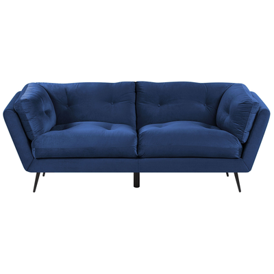 Sofa Blau 3-Sitzer aus Samtstoff mit Steppungen und großen Kissen Retro Minimalistisch Wohnzimmer Flur Modernes Design