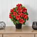 Primrue Hibiscus Flowring Plant in Decorative Vase Silk/Wood/Plastic in Brown | 20 H x 18 W x 18 D in | Wayfair 1E7F38E50E744E2FA3BDAD900DB4DFFE