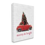 The Holiday Aisle® Merry & Bright Quote Vintage Red Christmas Car by Lettered & Lined - Painting Print Canvas in Red/White | Wayfair