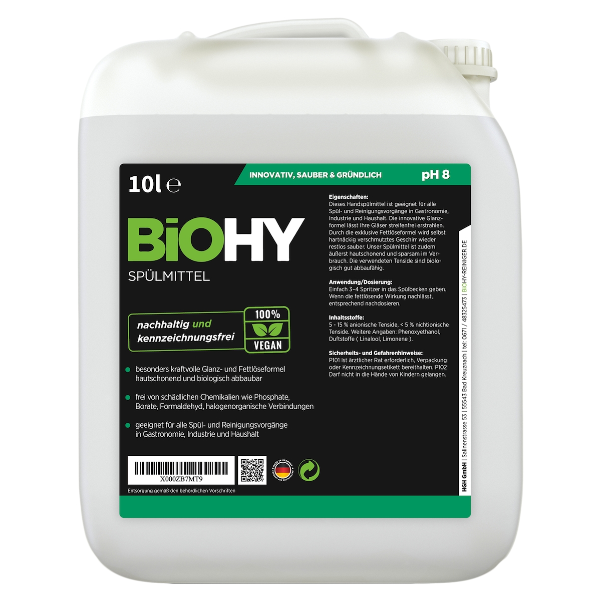 BiOHY Spülmittel (10l Kanister) | Frei von schädlichen Chemikalien & biologisch abbaubar | Glanz- & Fettlöseformel Image