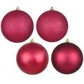 Vickerman 570579 - 4.75" Berry Red 4 Finish Matte / Shiny / Sequin / Glitter Ball Christmas Tree Ornament (set of 4) (N591221A)
