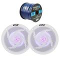 4x Pyle Marine 5.25 2-Way Waterproof White LED Low Profile Slim Style Speakers 16-Gauge 50 Foot Tinned Speaker Wire