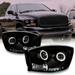 AKKON - For Dodge Ram Pickup Truck Black Smoke Dual Halo Ring LED Projector Headlights Left + Right Replacement
