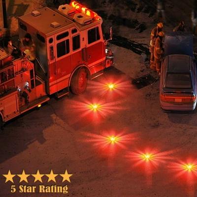 4 Pack LED Safety Flares Road Emergency Lights DIBMS Roadside Safety Flashing Warning Flare Light Kit Beacon Disc for Vehicle Truck Car Boat 9 Flash Modes Emergency Signal Batteries Not Included
