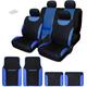 12 Pieces Flat Cloth Sleek Design Black and Blue Front and Rear Car Seat Covers Set with 4 Vinyl Trim Black and Blue Color Carpet Floor Mats Complete Set - Shipping Included