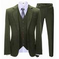 Men's Suits 3 Piece Formal Rugular Fit Wool Tweed Classic Evening Tuxedos Wedding Grooms (Blazer+Vest+Pants)(Army Green,46)