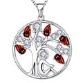 YL Tree of Life Necklace 925 Sterling Silver cut January Birthstone Garnet Family Tree Girl Pendant Necklace for Women,45+3CM