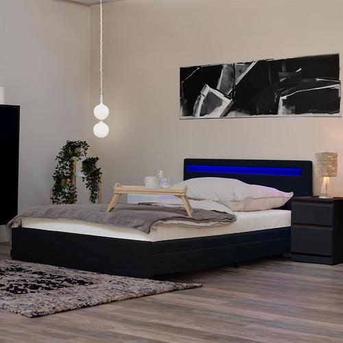 Led Bett nube – Schwarz, 180 x 200 cm – inkl. Schubladen und Lattenrost i Polsterbett Design Bett