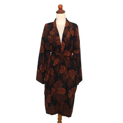 Tropical Leaves,'Handmade Batik Printed Rayon Robe'