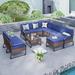 Winston Porter Clearlake 10 Piece Sectional Seating Group w/ Cushions Metal in Black | 27.6 H x 114 W x 29.1 D in | Outdoor Furniture | Wayfair