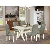 Winston Porter Colwich 7 - Piece Rubberwood Solid Wood Dining Set Wood/Upholstered in Gray/White | Wayfair 2EEC670437054FDEBF24957142E10DEE