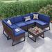 Winston Porter Cochranville 7 Piece Sectional Seating Group w/ Cushions Metal in Black/Brown/Gray | 27.6 H x 114 W x 25.2 D in | Outdoor Furniture | Wayfair