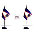 Made in The USA. 2 American Samoa Rayon 4 x6 Miniature Office Desk & Little Hand Waving Table Flags Includes 2 Flag Stands & 2 Small Mini American Samoan Stick Flags