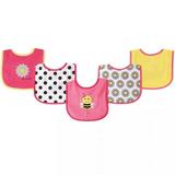 Luvable Friends Baby Girl Cotton Terry Drooler Bibs with PEVA Back 5pk Bee One Size