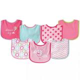 Luvable Friends Baby Girl Cotton Terry Drooler Bibs with PEVA Back 7pk Pink Balloon One Size