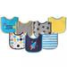 Luvable Friends Baby Boy Cotton Terry Drooler Bibs with PEVA Back 7pk Blue Rocket One Size