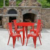 Flash Furniture Commercial Grade 30 Round Red Metal Indoor-Outdoor Table Set with 4 Cafe Chairs