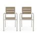 GDF Studio Cherie Outdoor Modern Aluminum Dining Chair with Faux Wood Seat (Set of 2) Natural and Silver