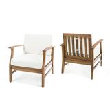 Outdoor Teak Finished Acacia Wood Club Chairs with Cushions Cream