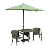 Blue Star Group Terrace Mates Daniella All-Weather Wicker Rich Coffee Color Table Set w/ 7.5 -Wide OFF-THE-WALL BRELLA - Antique Beige Sunbrella Canopy