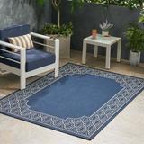 Noble House Midnight 5 3 x 7 Outdoor Border Area Rug in Navy and Ivory