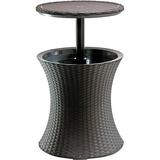 Keter Pacific 7.5 Gallon Cool Bar Resin Outdoor Patio Beverage Cooler Table Extra Storage Rattan Look Brown