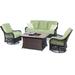 Hanover Orleans 4 Pcs Wicker Propane Fire Pit Set Avocado Green