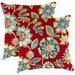 Jordan Manufacturing 16 x 16 Daelyn Cherry Red Floral Square Outdoor Throw Pillow (2 Pack)