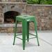 Flash Furniture 4 Pack Commercial Grade 24" High Backless Green Metal Indoor-Outdoor Counter Height Stool with Square Seat