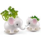 Succulent Pots - 2PCS Elephant Flower Pots Mother Elephant with Baby Elephant Ceramic Succulent Planter Plant Window Boxes with Tray for Indoor Outdoor Cactus Succulent Plant