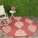 SAFAVIEH Courtyard Jenny Geometric Medallion Indoor/Outdoor Area Rug 5 3 x 5 3 Round Red/Natural