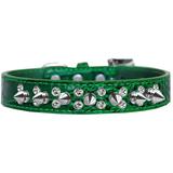 Double Crystal And Spike Croc Dog Collar Size Size 16 Emerald Green