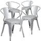 Flash Furniture Commercial Grade 4 Pack Silver Metal Indoor-Outdoor Chair with Arms