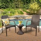Landsbury Outdoor 3 Piece Wicker Chat Set with Stacking Chairs and Hourglass Side Table Multibrown