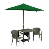 Blue Star Group Terrace Mates Daniella All-Weather Wicker Coffee Color Table Set w/ 9 -Wide OFF-THE-WALL BRELLA - Green Olefin Canopy