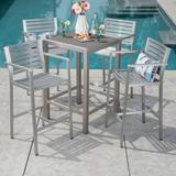 Gannon Outdoor 5 Piece Rust Proof Aluminum Bar Set With Wicker Top Bar Table Grey Silver