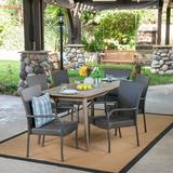 Alessandra Outdoor 7 Piece Wicker Dining Set with Rectangular Acacia Wood Dining Table Gray Gray