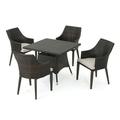 GDF Studio Leeward Outdoor Wicker 5 Piece Dining Set with Cushion Multibrown and Light Brown