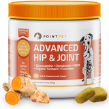 POINTPET Advanced Hip and Joint Supplement for Dogs with Glucosamine MSM Chondroitin Omega 3 6 Organic Turmeric - Improves Mobility and Reduces Hip Dysplasia Arthritis Pain Relief 90 Soft Chews